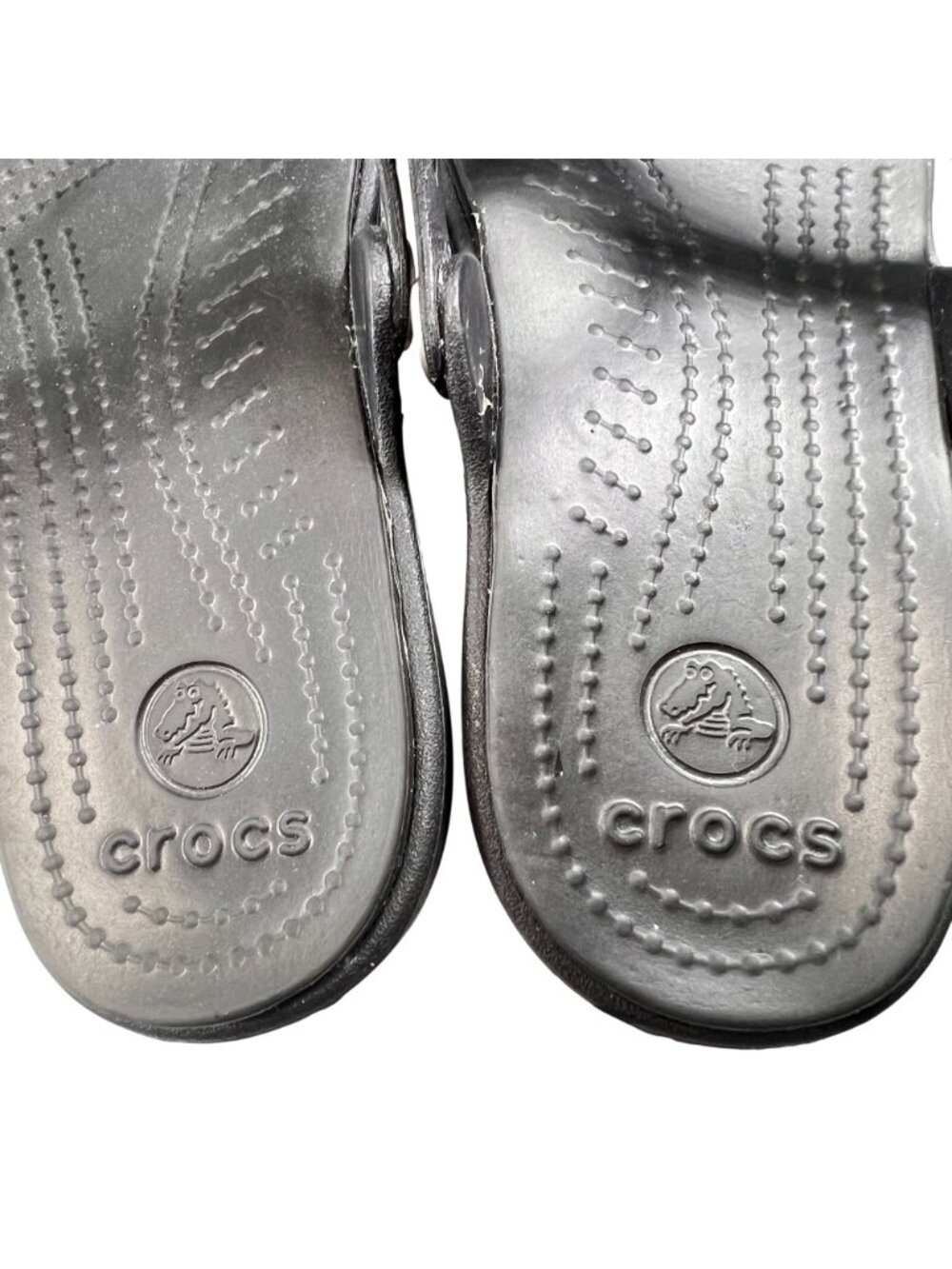 Crocs Sanrah Wedge Sandals Black Flip Flop Thong W7 Silver Circle Womens 14153 - Picture 7 of 14
